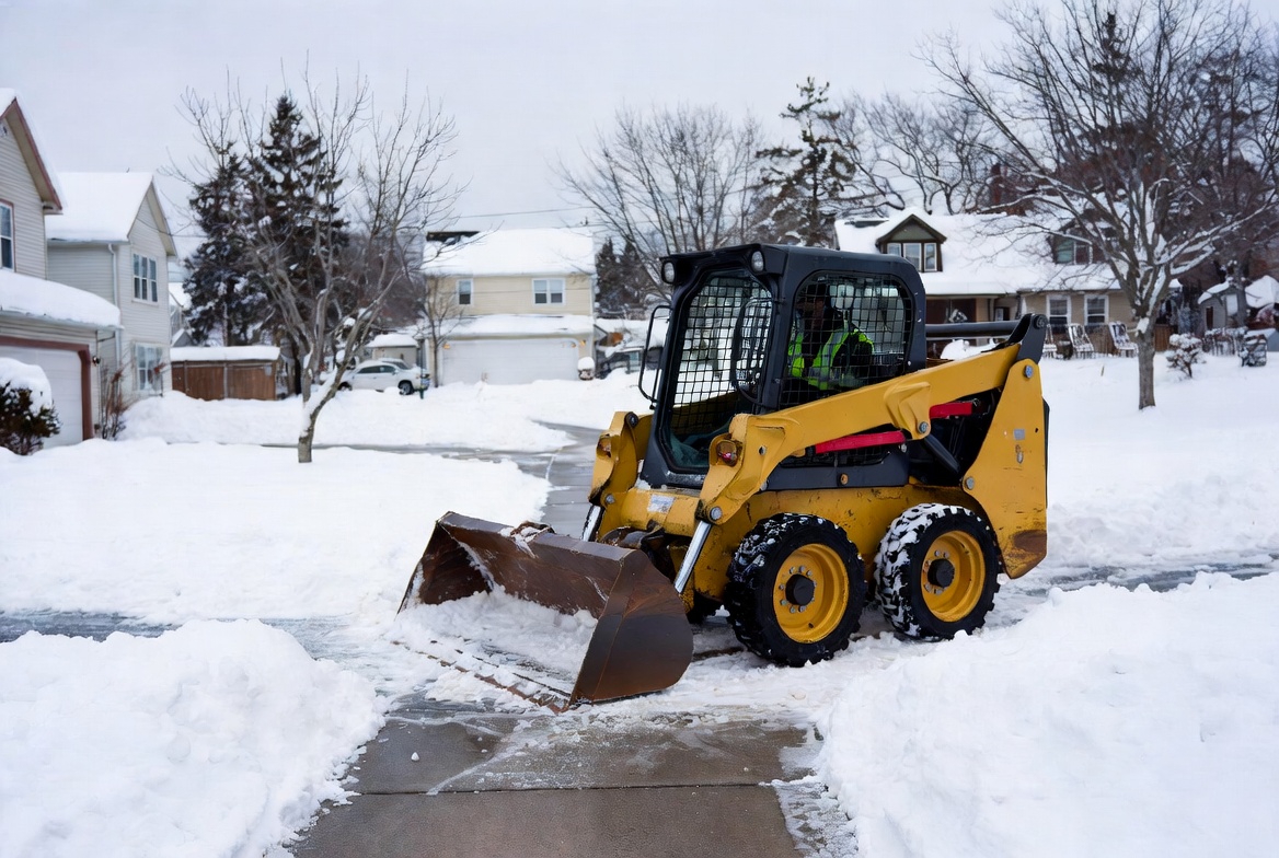 Snow removal clearing a driveway and walkway